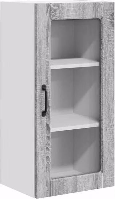 Set di 2 pensili da parete LUCCA in legno e vetro con ante in vetro, Grigio Sonoma, per cucina o soggiorno, L/P/H: 80 x 31 x 40 cm