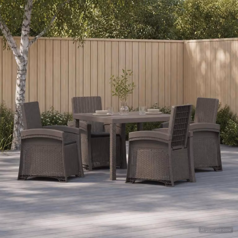 Set da pranzo per giardino e terrazzo vidaXL in polyrattan da 5 pezzi, colore grigio e antracite