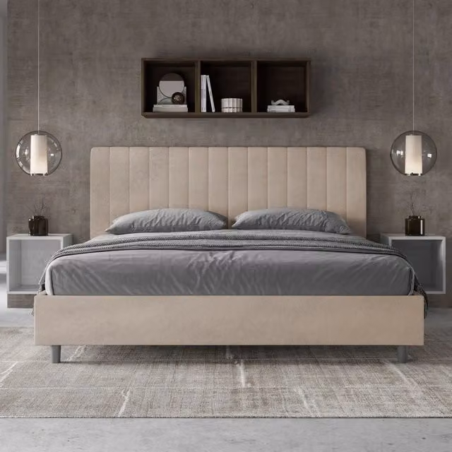 Letto matrimoniale king size con contenitore imbottito Agueda ityhome in microfibra colore sabbia L/P: 190 x 190 cm