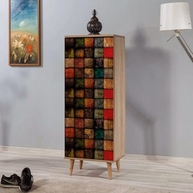 Scarpiera Giadeite DMORA in Quercia e Multicolore, Armadio da Ingresso e Mobiletto per Calzature, L: 50 cm, P: 38 cm, H: 135 cm – 1