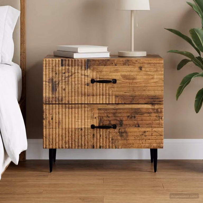 vidaXL Armadio da Notte con Cassetto in Legno Antico Marrone L: 62 cm, P: 34,5 cm, H: 47,5 cm