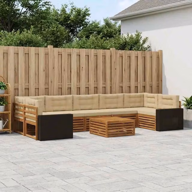 Set di divani da esterno moderno vidaXL in legno di acacia con cuscini beige, 8 pezzi