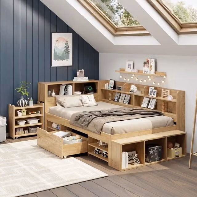 Letto Singolo Contenitore per Bambini con Cassetti e Ripiani ¨C MINIMAL ¨C 90x200, Naturale