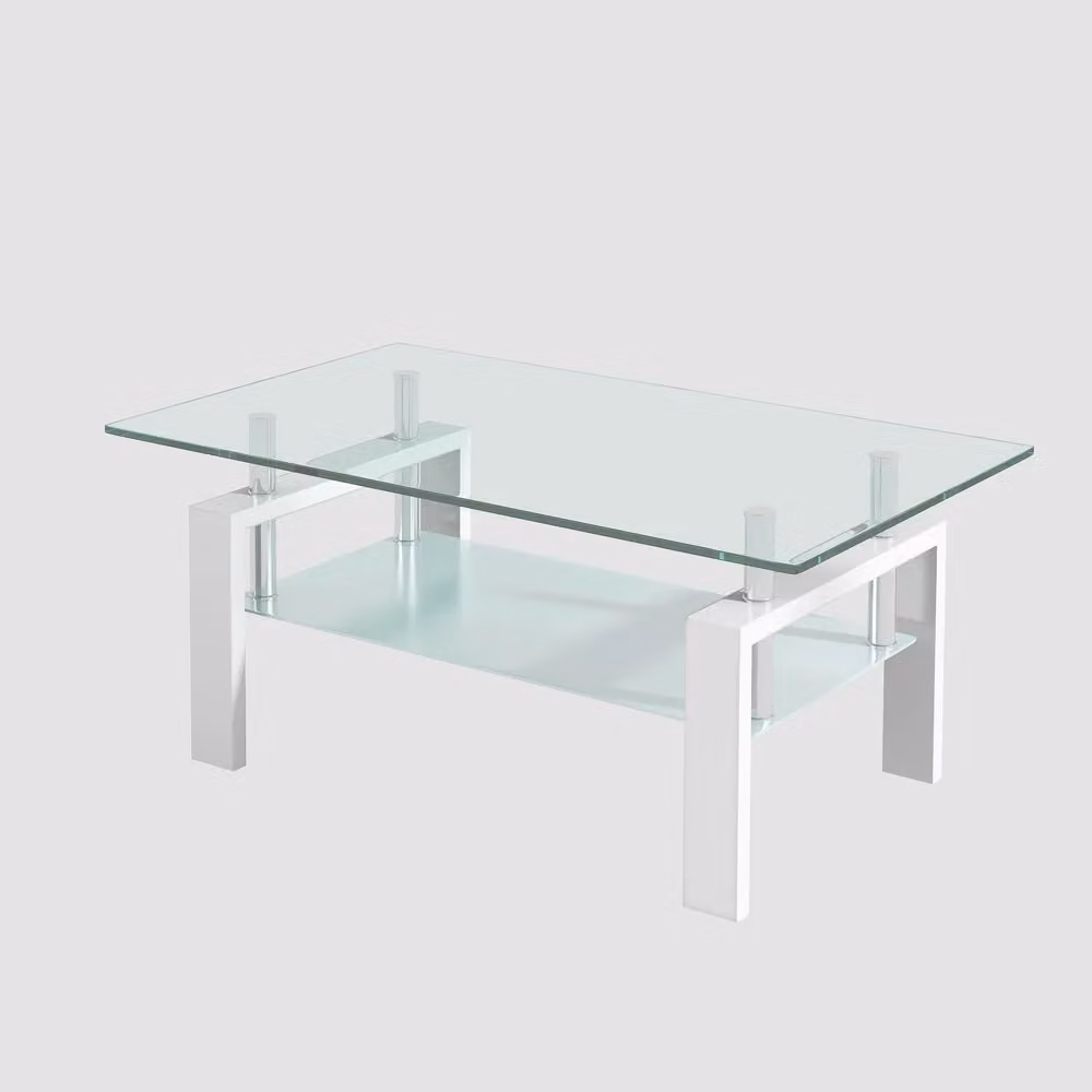 Tavolino da caffè Minimal per salotto in vetro temperato bianco L: 100 cm, P: 50 cm, H: 45 cm – 2