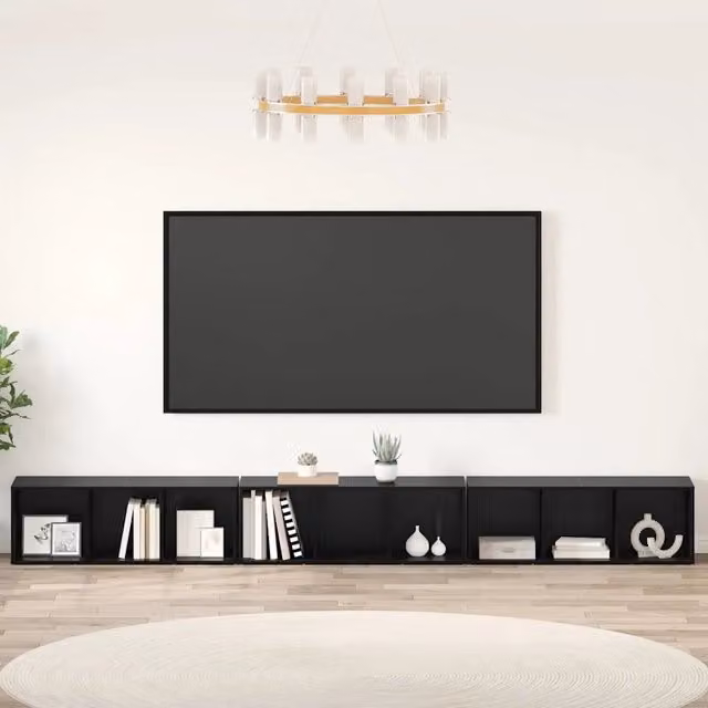 Set di 3 mobili TV sospesi vidaXL in legno MDF stile rustico, colore Rovere e Nero