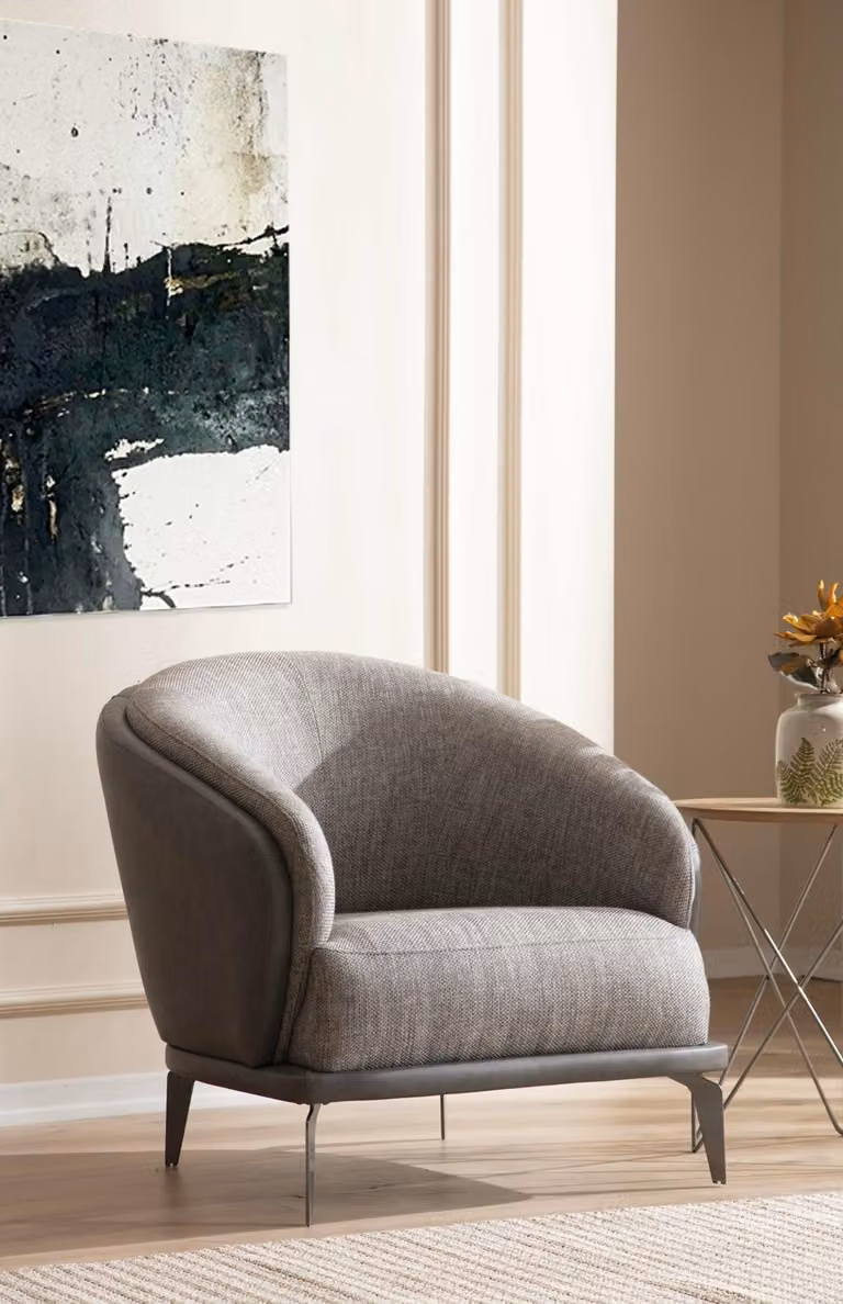 Sessel Einsitzer Luxus 1 Sitz Polster Sitz Design Grau Sitz Stoff