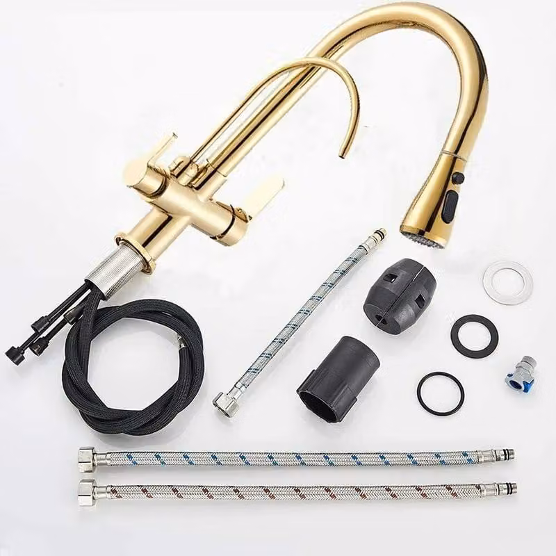 Rubinetto da cucina - Doccetta estraibile - Orientabile a 360° - Miscelatore a due manopole - Montaggio monoforo - Acqua calda e fredda - Filtro per l'acqua - Nero opaco