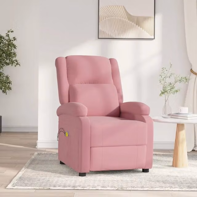 Poltrona elettrica reclinabile relax vidaXL in velluto rosa con massaggio e braccioli – 1