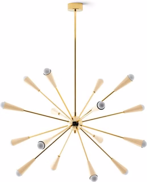 Lampada a sospensione Stilnovo Sputnik in metallo oro e beige con luce LED calda