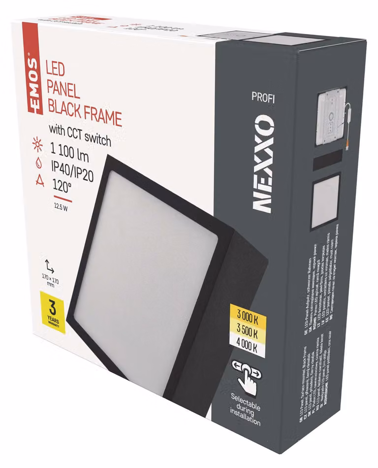 EMOS Apparecchio LED NEXXO nero, 17 x 17 cm, 12,5 W, bianco caldo/neutro, ZM6333
