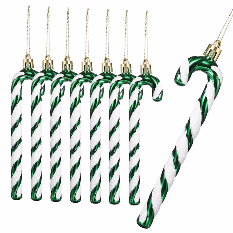 Decorazioni a forma di bastoncini di zucchero, 12 pezzi, 14 cm, ornamenti per l'albero di Natale, verde e bianco