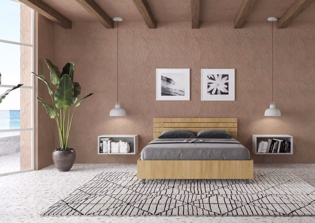 Letto Matrimoniale Francese con Contenitore e Rete a Alzare GIORDANOSHOP Colore Quercia Naturale L/P/H: 140 x 200 x 90 cm – 2