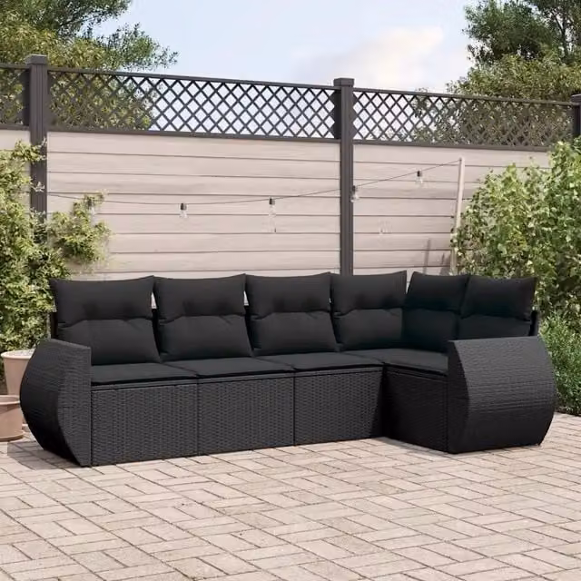 Set Divani da Giardino 5 pz con Cuscini in Polyrattan Nero 3253662