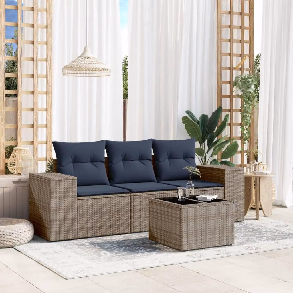 Maison Exclusive - Set divano da giardino a 4 pezzi con cuscini, grigio, polyrattan
