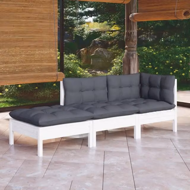 Set di Divani da Giardino a L vidaXL in Legno di Pino con Cuscini