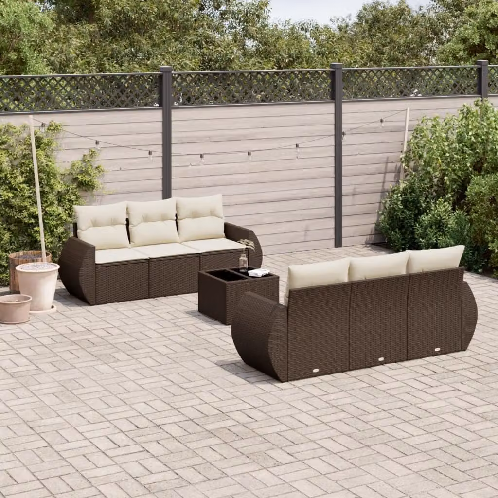 Maison Exclusive - Set Divani da Giardino 7 pz con Cuscini Marrone in Polyrattan
