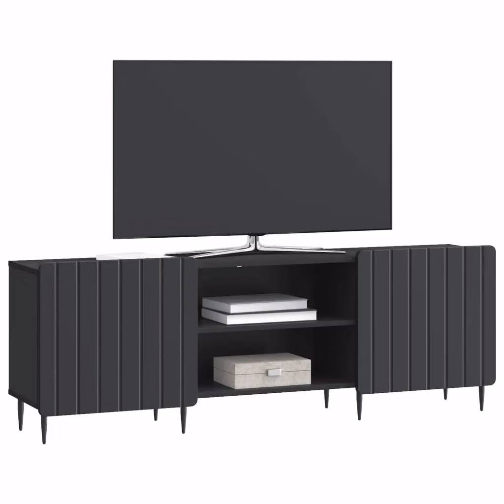 Mobile TV-Credenza Moderno Design In Nero Opaco in Legno MDF e Metallo L: 150 cm, P: 31 cm, H: 52 cm – 2
