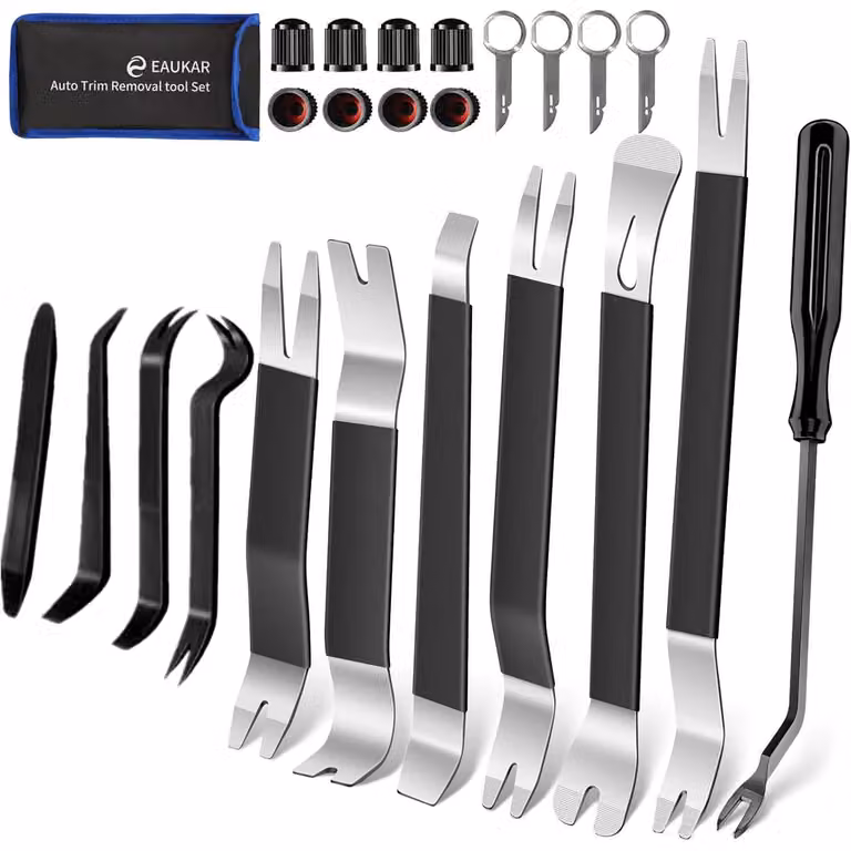 Set di 24 utensili per lo smontaggio di automobili, completo di cunei per la rimozione delle modanature e strumenti per l'estrazione della radio