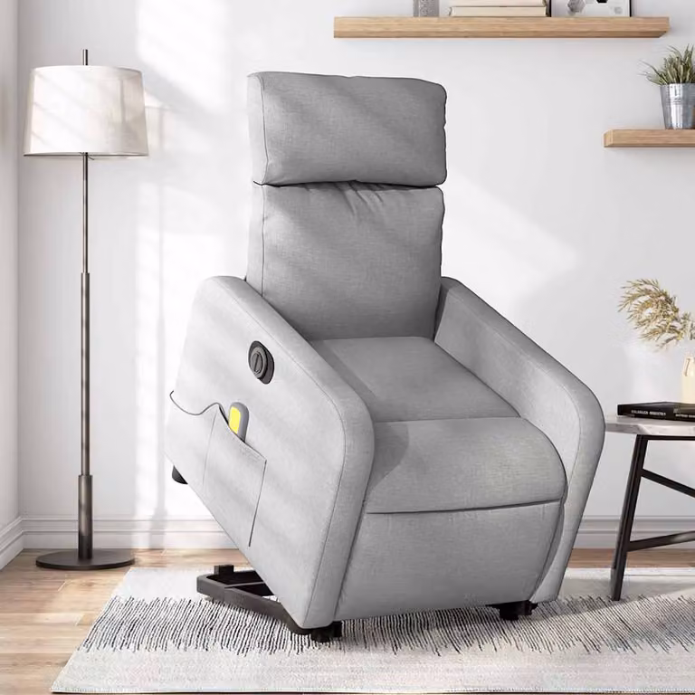 Poltrona Alzapersona Elettrica con Massaggio vidaXL in Tessuto Grigio per Senior