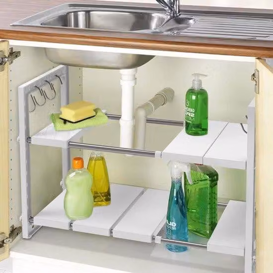 Organizer espandibile da posizionare sotto il letto - Organizer per cassetti regolabile su 2 livelli con 10 pannelli rimovibili - Tubi in acciaio inossidabile con ganci - Scaffale portaoggetti multifunzionale