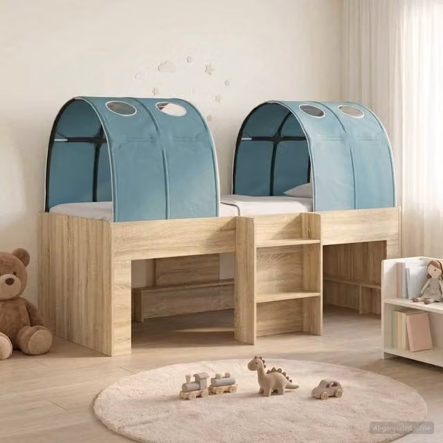 Letto con Tunnel 3 pz Rovere Sonoma e Azzurro 3423564
