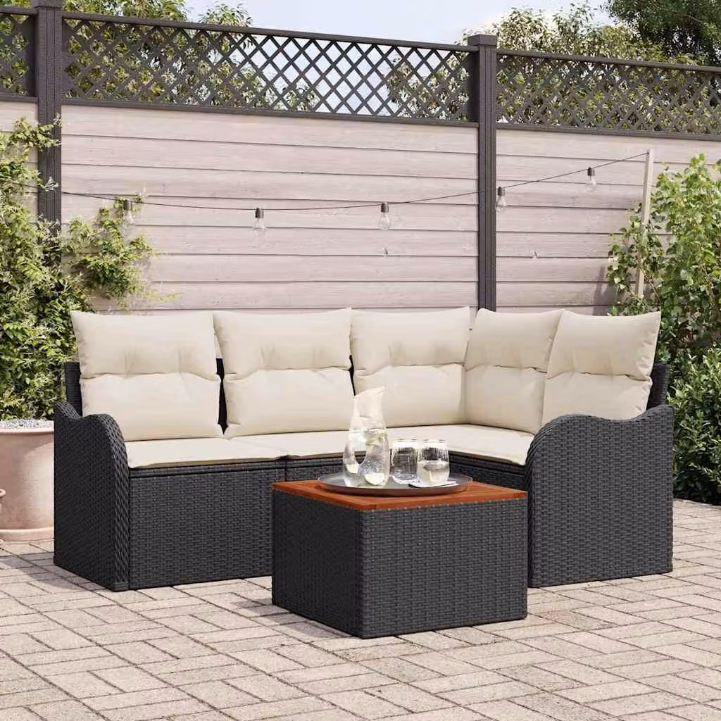 Maison Exclusive - Set da giardino composto da 5 pezzi. Divano e poltrone in rattan sintetico nero e crema