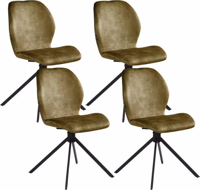 Set di 4 sedie da pranzo BELIANI in velluto verde con gambe in metallo nero, modello girevole e retro, ideali per soggiorno o cucina