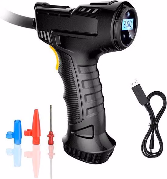 Pompa per bicicletta elettrica con manometro - 12V, ricaricabile - Wireless - Compatibile con sistemi a 12V