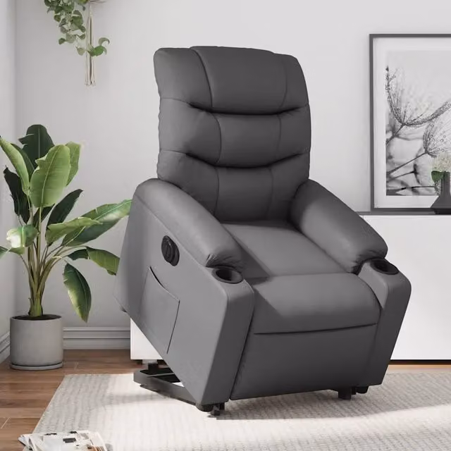 Poltrona Alzapersona Reclinabile vidaXL in Similpelle Grigia con Assistenza Elettrica per Senior – 1