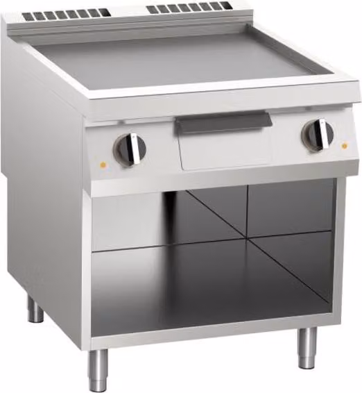 Piastra grill elettrica KBS, superficie liscia cromata, 10,8 kW, 2 zone di riscaldamento, base aperta.
