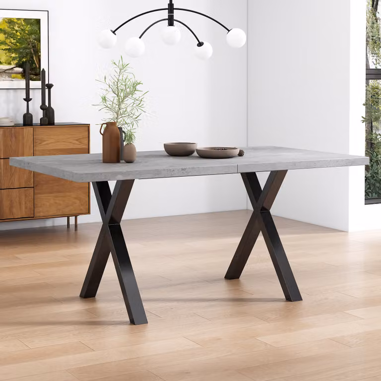 Tavolo da pranzo Flieks con gamba a forma di X-A, tavolo da cucina rettangolare tavoli da sala da pranzo con gambe in metallo, tavolo da ufficio, 140x80x76cm, grigio