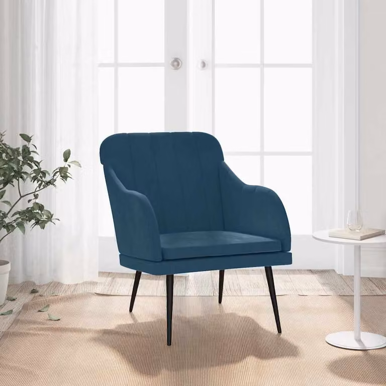 Poltrona relax moderna vidaXL in velluto blu con struttura in metallo L: 63 cm, P: 76 cm, H: 80 cm