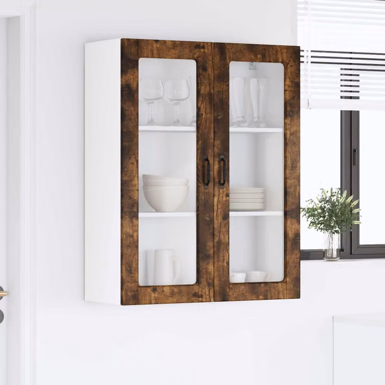 vidaXL Mobiletto da cucina Kalmar con ante in vetro, Rovere fumé, L 80 x P 31 x H 100 cm