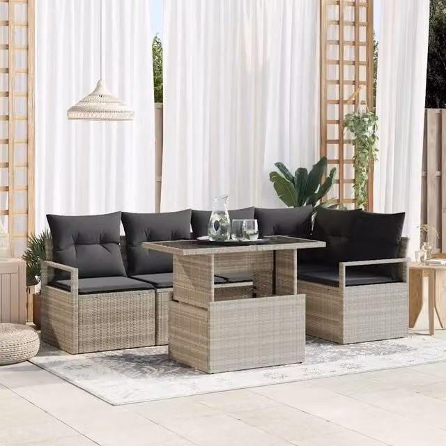 Set Divano da Giardino Moderno vidaXL a 6 Posti con Tavolino e Cuscini Grigio – 1