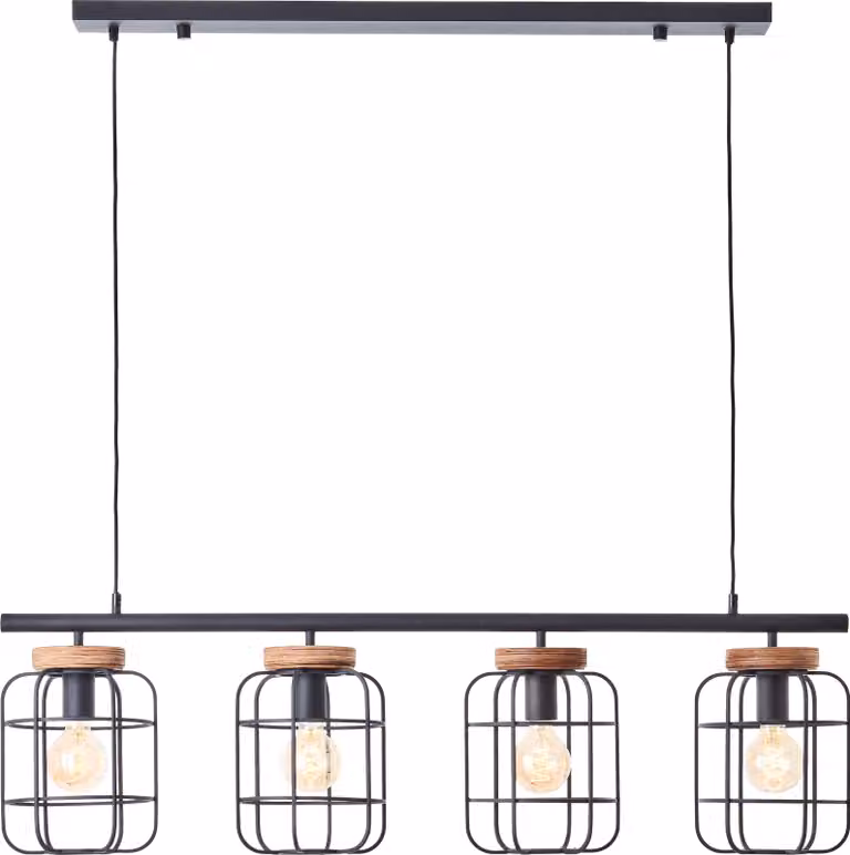 BRILLIANT Lampada a sospensione Gwen, 4 luci, nero, acciaio/legno