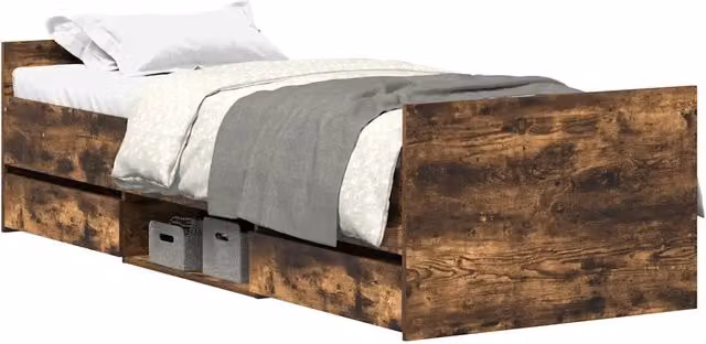 Letto singolo per adulti con testiera e pediera in legno Rovere Fumo L 90 cm x P 200 cm x H 203 cm