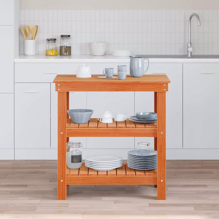 vidaXL Banco da lavoro in legno massello di pino, Marrone, L/P/H: 78,5 x 50 x 80 cm