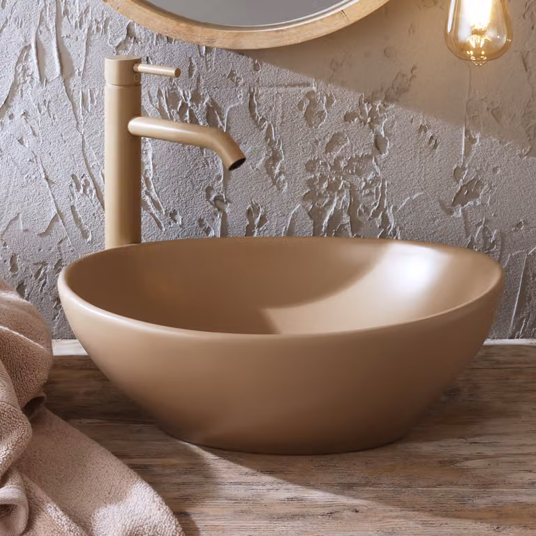 Lavabo d'Appoggio Ovale - Grigio(Pebble)- 405mm x 330mm (Senza Fori per la Rubinetteria) - Elements