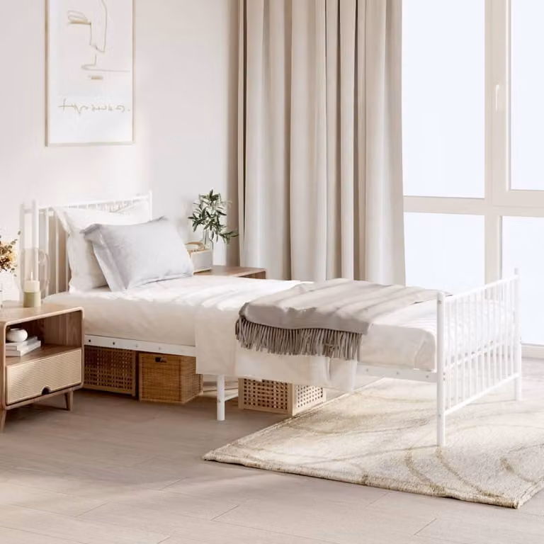 The Living Store Struttura letto con testiera e pediera in metallo bianco 90x200 cm