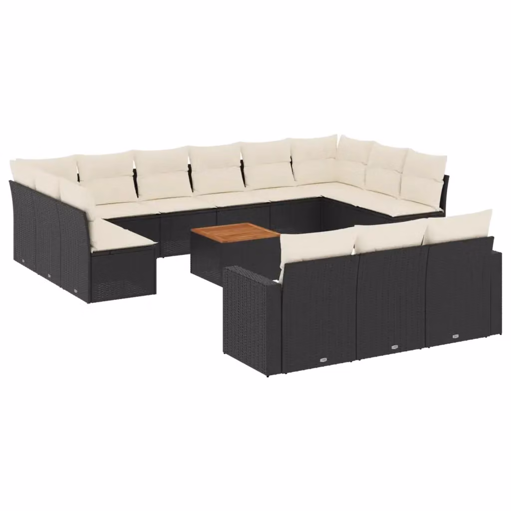 vidaXL Set Divani da Giardino a Forma di U in Polyrattan Nero con Cuscini e Tavolino da Esterno – 2