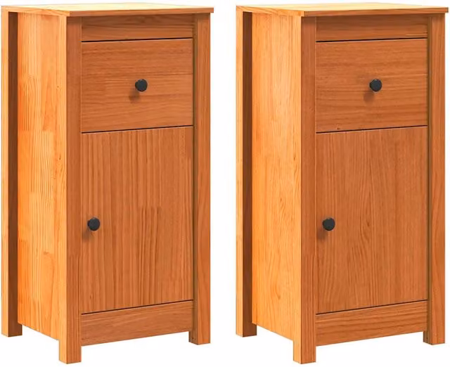 Credenza 2 pz | Madia | Buffet da pranzo | Armadio da pranzo Marrone cerato 39 x 34,5 x 80 cm Pino massello