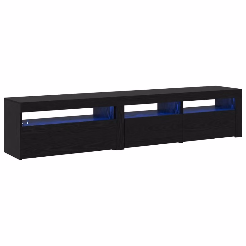 Mobile TV moderno vidaXL in legno MDF nero con illuminazione integrata e scomparti multimediali L/P/H: 195,0 x 34,9 x 40,0 cm – 2
