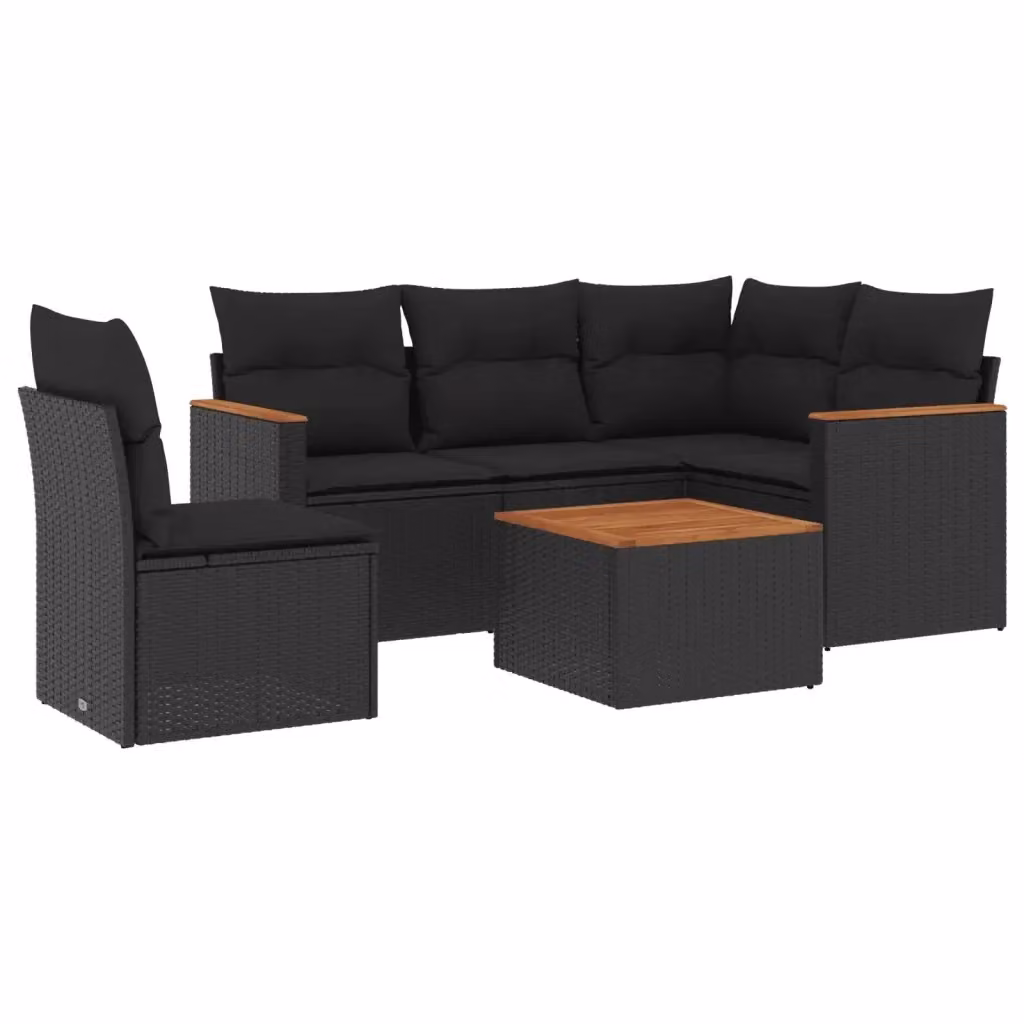 vidaXL Set Divano da Giardino 6 pz a L in Polyrattan Nero con Cuscini e Tavolino da Esterno – 2