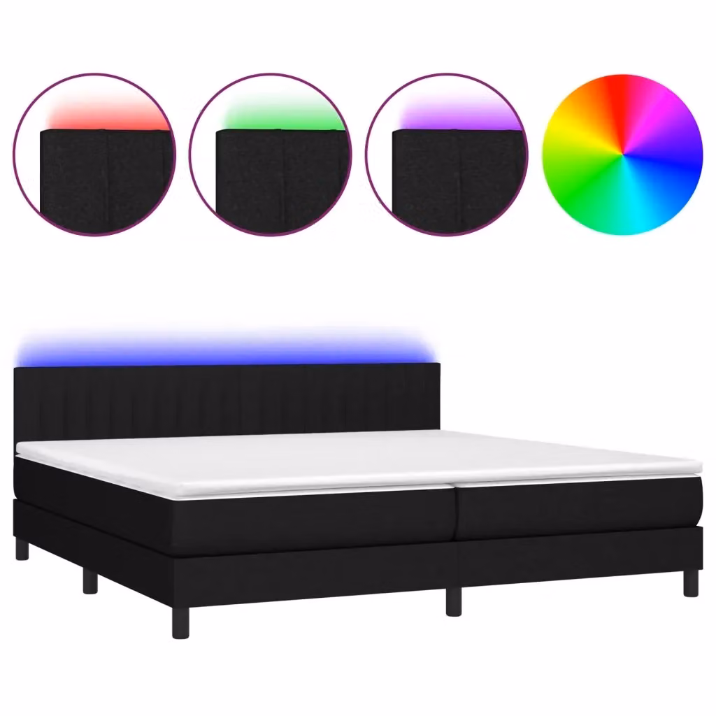 Letto a Molle Moderno vidaXL con Illuminazione LED e Porta USB in Tessuto Nero L/P: 200 x 200 cm – 2