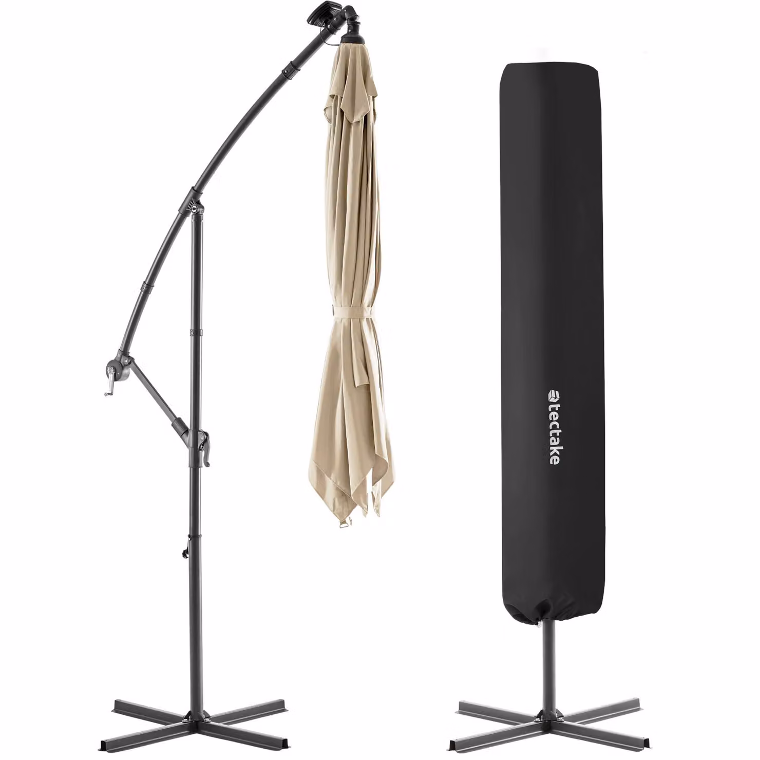 Ombrellone a braccio tectake Sunna con LED a energia solare e manovella, beige, L 250 x P 250 cm – 2