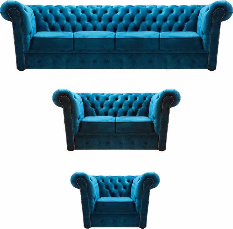 Blau Sofa Set 3tlg Modern Textil Chesterfield Wohnzimmer Komplett