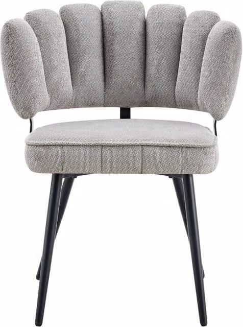Set di 2 sedie da pranzo con schienale a forma di fiore in velluto strutturato grigio chiaro e gambe in metallo nero, altezza 80 cm