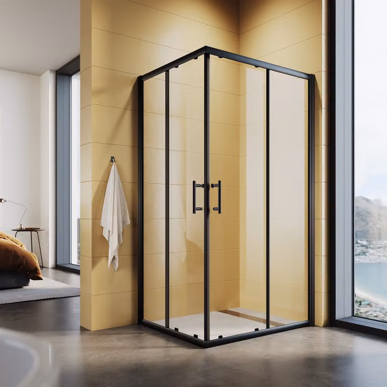 SONNI nero doccia angolare doppia porta scorrevole 90x76x195cm ingresso angolare ESG porta doccia in vetro cabina doccia box doccia