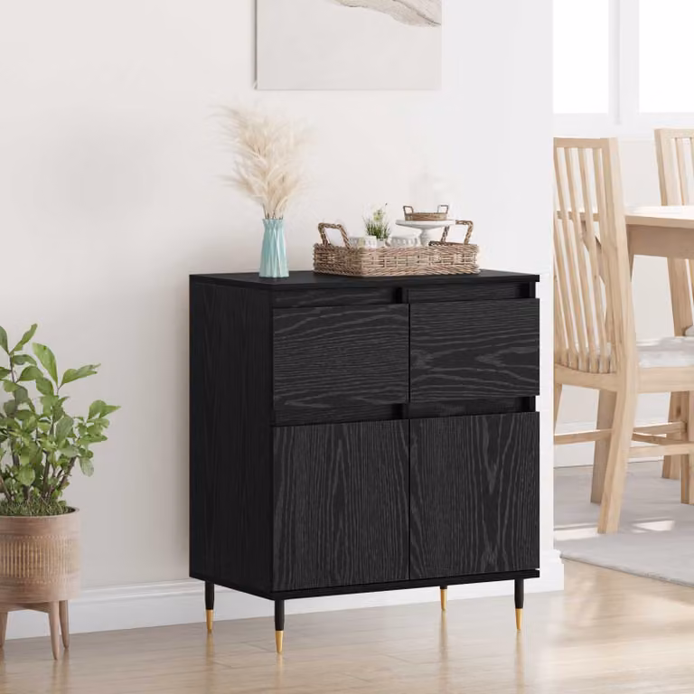 Credenza moderna vidaXL con cassetto in rovere e nero L: 60 cm, P: 35 cm, H: 70 cm
