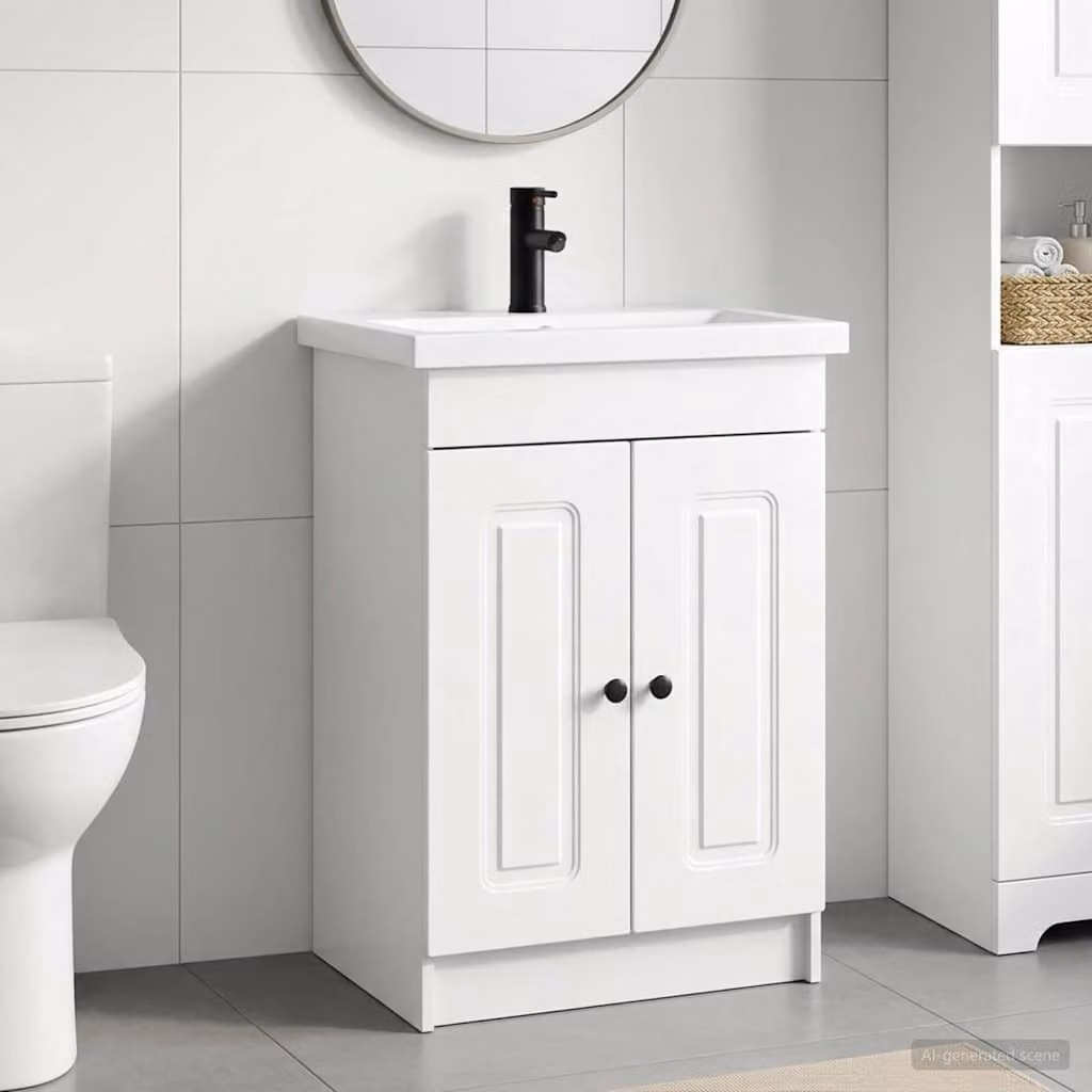 Set di mobili per il bagno moderno vidaXL Bianco Lucido L: 56 cm, P: 37,5 cm, H: 81 cm